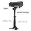 A GT2 scooter adjustable bike seat with labeled features, including damping, seat cushion folding handle, lifting lock buckle, and folding lock buckle, mounted on a sturdy post with a base.