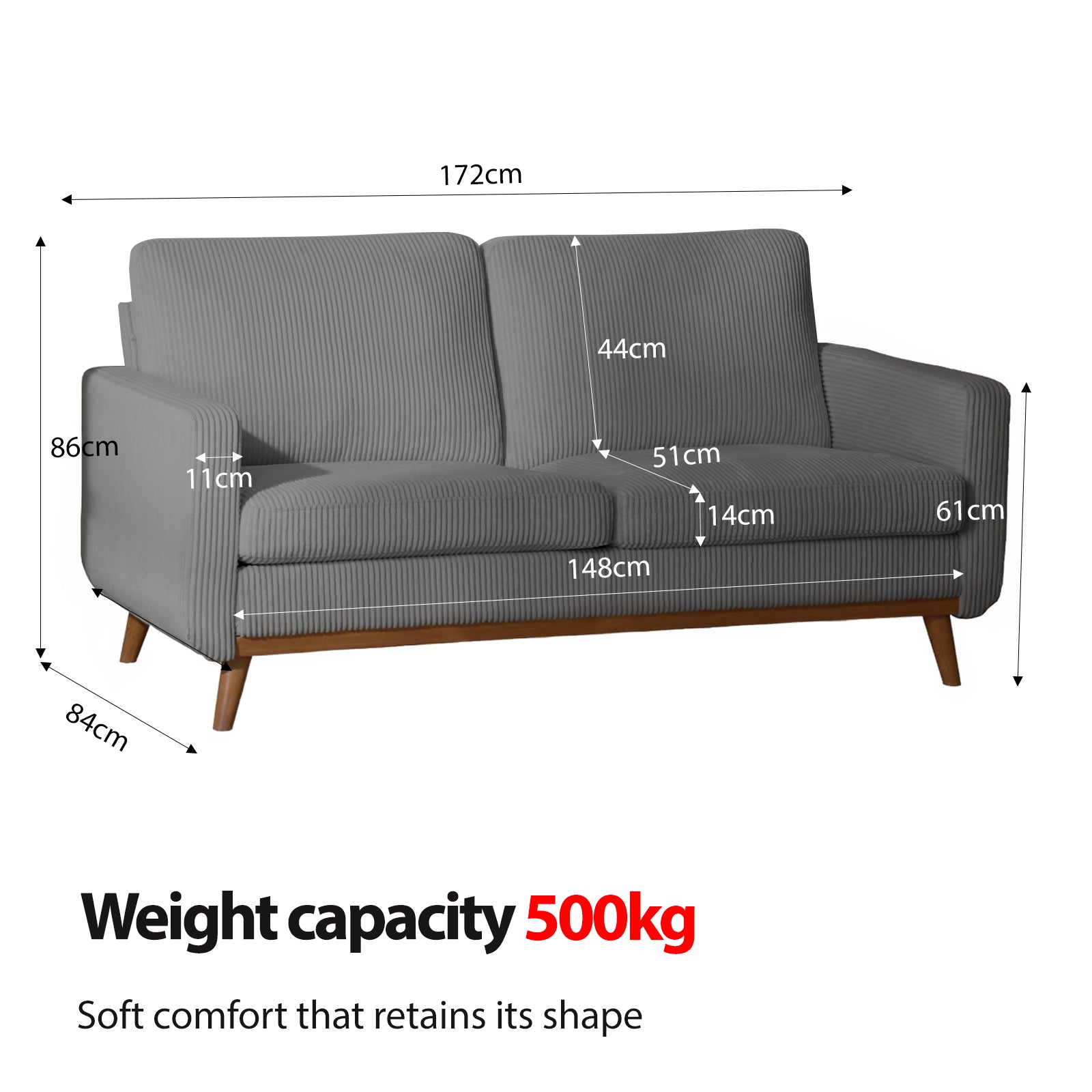 CyberCart Ares Minimalist 2-Seater Sofa Ares Minimalist Inertia 2-Seater Sofa, Ergonomic Tech Lounge: Leisure Relaxation for Home Office, Living Room, Apartment & Gaming Room, 172x84x86cm - S2