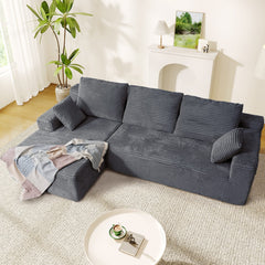 CyberCart Ares Minimalist 2-Seater Sofa Corduroy L-Shaped Gaming & Home Theater Sofa | No-Assembly 4-Seater Sectional with Chaise Longue | 263cm Deep Seat for Immersive Marathon Sessions | Grey