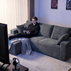 CyberCart Ares Minimalist 2-Seater Sofa Corduroy L-Shaped Gaming & Home Theater Sofa | No-Assembly 4-Seater Sectional with Chaise Longue | 263cm Deep Seat for Immersive Marathon Sessions | Grey