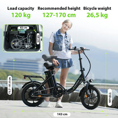 CyberCart Commuter E-Bike U4 Electric Commuter Bike, Peak 500 W, 88 km Range Foldable E-Bike