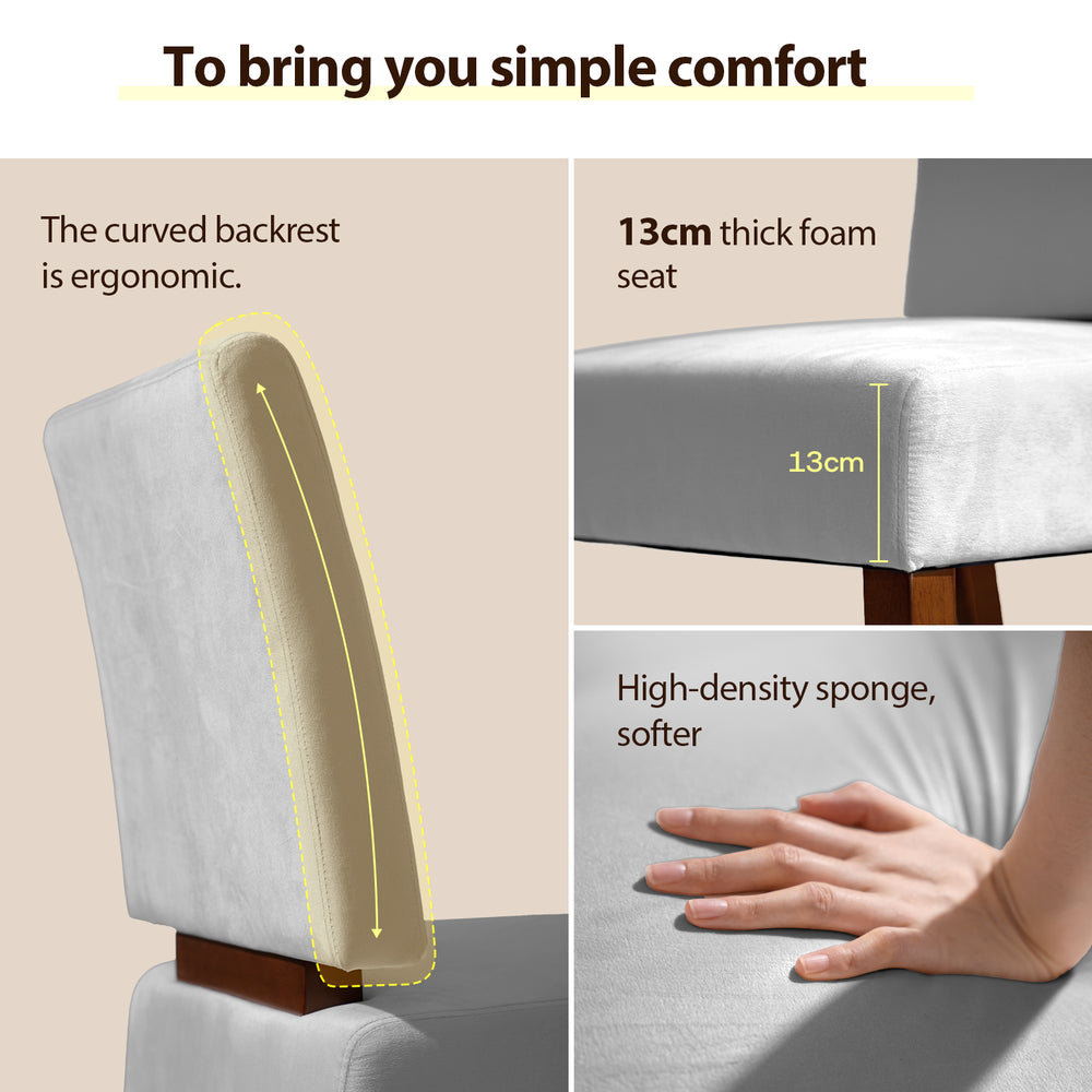 Ergonomic chair featuring a curved backrest, 13cm thick foam seat, and a high-density sponge for added softness, with a hand pressing down to demonstrate comfort.