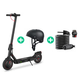 Black electric scooter i8 with helmet, lock, and cable on a white background