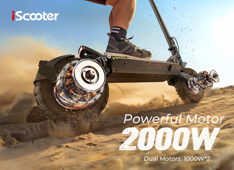Electric scooter with powerful motor on a sandy surface.