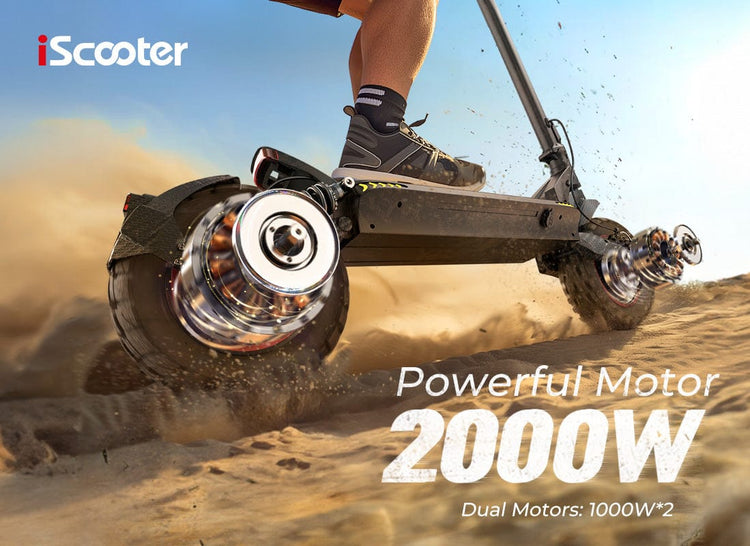 Electric scooter with powerful motor on a sandy surface.