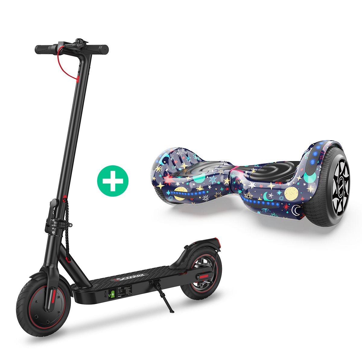 Black Friday Bundle: Commuter E-Scooter i8 25KM/H 350W + Hoverboard H1 6.8 mph. Max Speed 160W for Kids Black Friday Bundle: Commuter E-Scooter i8 25KM/H 350W + Hoverboard H1 6.8 mph. Max Speed 160W for Kids