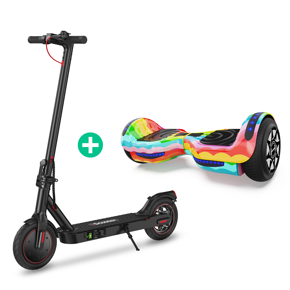 Black Friday Bundle: Commuter E-Scooter i8 25KM/H 350W + Hoverboard H1 6.8 mph. Max Speed 160W for Kids Black Friday Bundle: Commuter E-Scooter i8 25KM/H 350W + Hoverboard H1 6.8 mph. Max Speed 160W for Kids