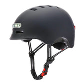 Black helmet with a light on a white background