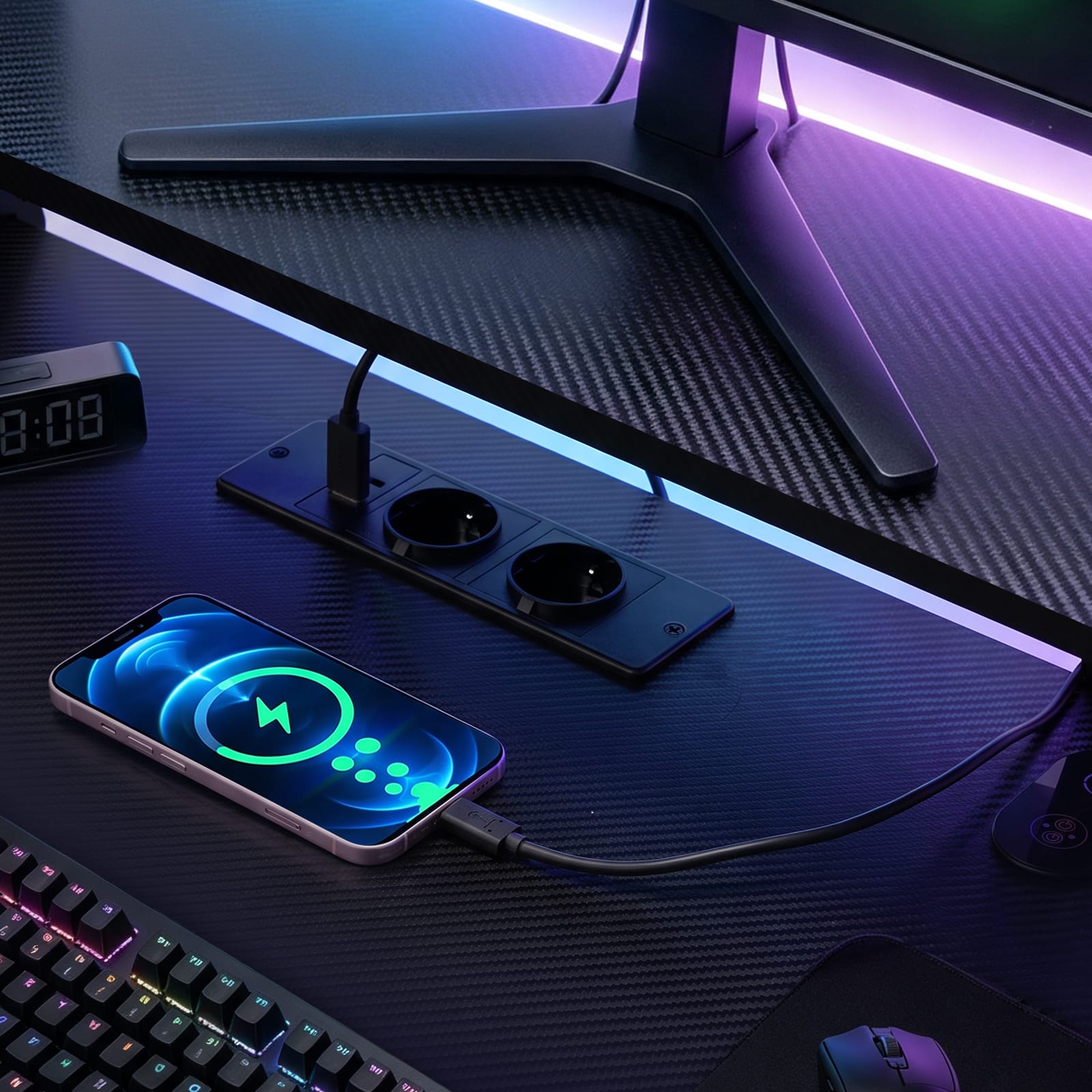 CyberCart Cybercart RGB Gaming Desk with Z-Shaped Sturdy Steel Frame & Carbon Fiber Textured Surface, Ergonomic PC Computer Desk for Gamers-Pre-Order
