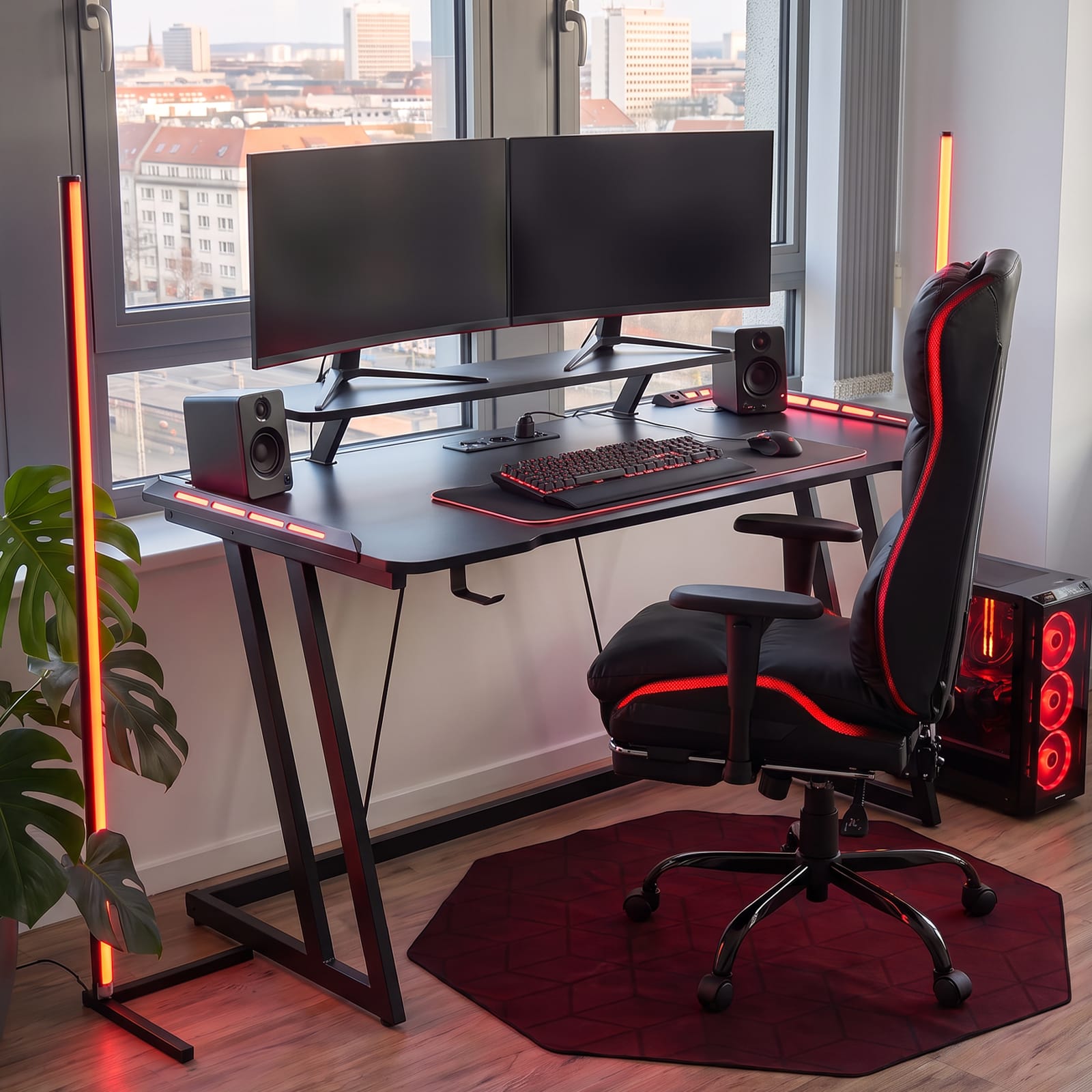 CyberCart Cybercart RGB Gaming Desk with Z-Shaped Sturdy Steel Frame & Carbon Fiber Textured Surface, Ergonomic PC Computer Desk for Gamers-Pre-Order