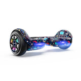 The iHoverboard Hoverboard for Kids, 6.5" Self-Balancing with Bluetooth LED Lights (CE Certified-H1) features a cosmic-themed design with stars, moons, planets, sleek wheels, and blue LED body lights for a futuristic look.