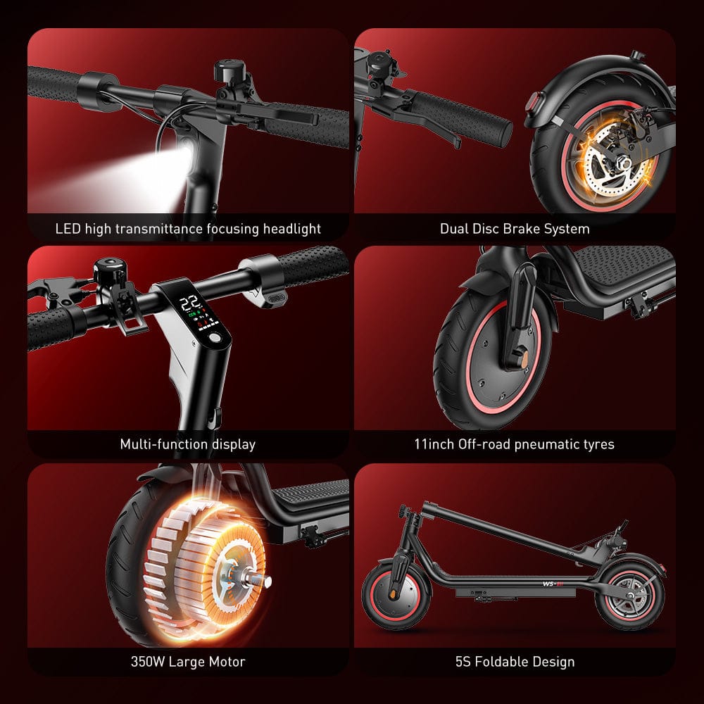 iScooter Commuter E-Scooter W5 City Electric Scooter, 350W Motor, 30km/h Max Speed, LCD Display