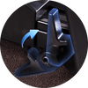 A close-up of a JT51 black lever with a blue arrow indicating its movement direction, set against a textured brown surface.