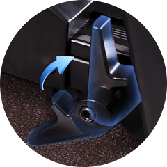 A close-up of a JT51 black lever with a blue arrow indicating its movement direction, set against a textured brown surface.