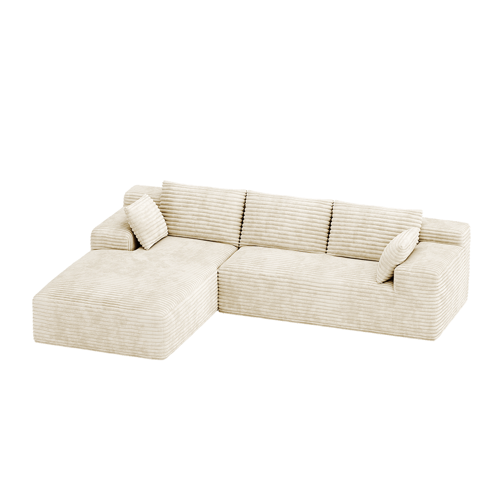 CyberCart Ares Minimalist 2-Seater Sofa Corduroy L-Shaped Gaming Sofa, 4-Seat Chaise Lounge, No Assembly, Beige