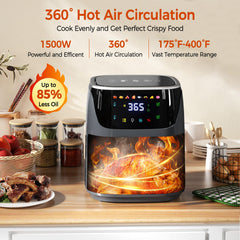 Patbrela Air Fryer 7.5L Oil-Free Air Fryer, 1500W, 8 Pre-Programs with Transparent Window, LED Touchscreen, Max 200°C