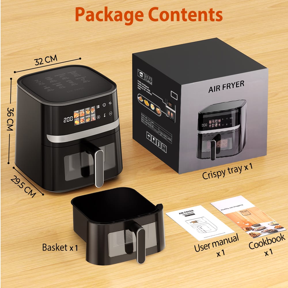 Patbrela Air Fryer Air fryer, 7L capacity, 8 programs, up to 85% less fat, cooking window, touchscreen