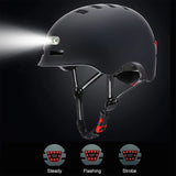 Black helmet with built-in light on a dark background