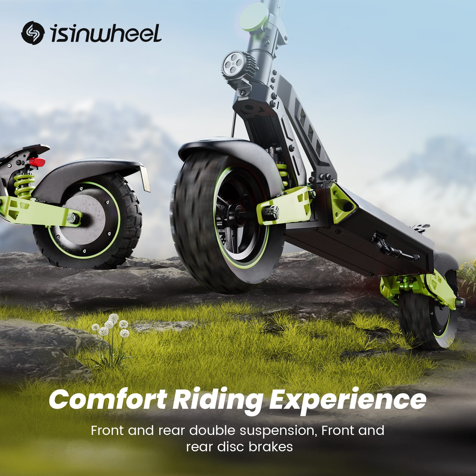 iSinwheel Skuter Elektryczny Terenowy D2 Electric Scooter, 1000W Motor, 48V 15,6Ah Battery, 10 Inch Tires, 45km/h Max Speed, 55km Range, Double Disc Brakes, Dual Suspension