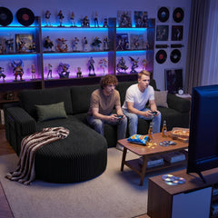 CyberCart Ares Minimalist 2-Seater Sofa L-Shape Corner Sofa Bed for Gamer & Home Cinema | 175 x 265 x 73 cm | Boneless Cloud Couch | 75 cm Seat | Rounded Chaise | WFH Sofa with Sleep Function