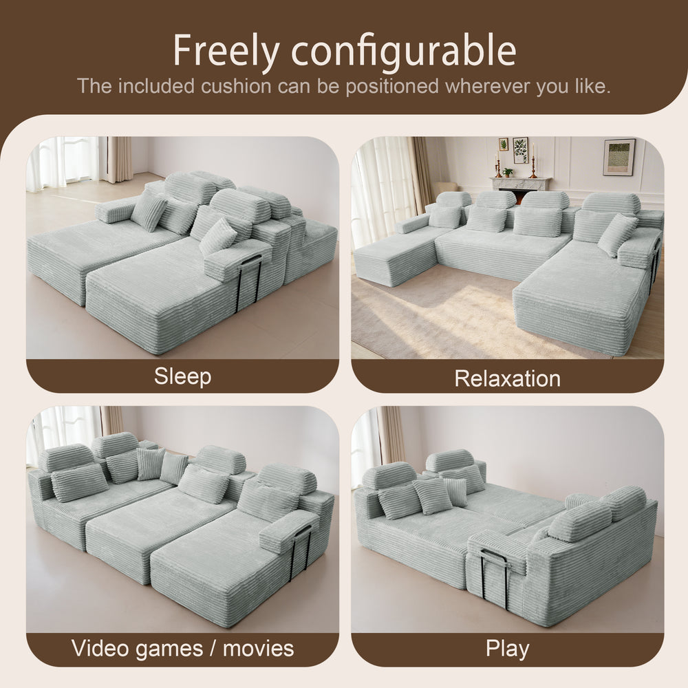Patbrela sofas Extra-large modular U-shaped sofa with 2 chaise lounges, comfortable corduroy upholstery + memory foam, no assembly required