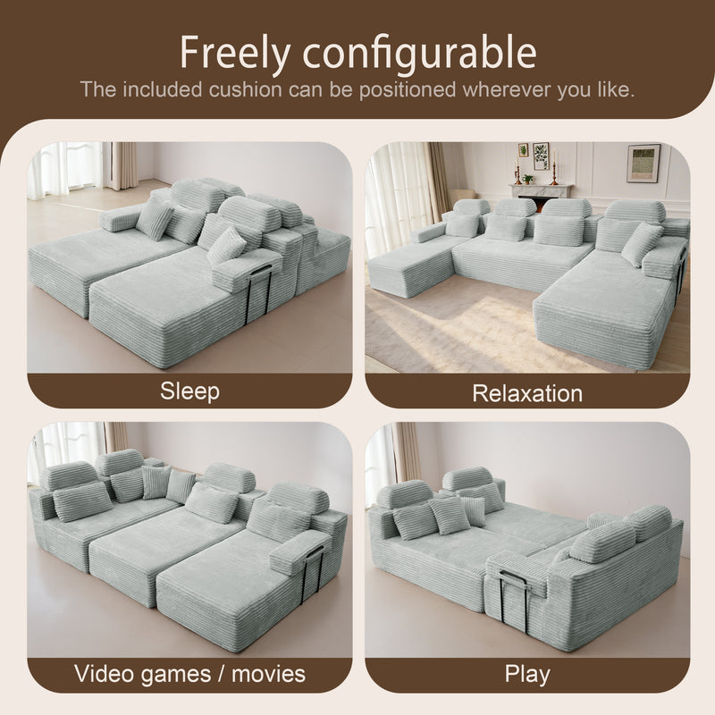 Patbrela sofas Extra-large modular U-shaped sofa with 2 chaise lounges, comfortable corduroy upholstery + memory foam, no assembly required