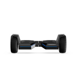 A sleek black hoverboard H8pro with large, rugged tires and blue LED lights along the sides is displayed against a white background.