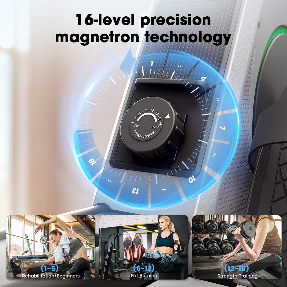 CyberCart Magnetic Rowing Machine with 16 Levels & App Compatible