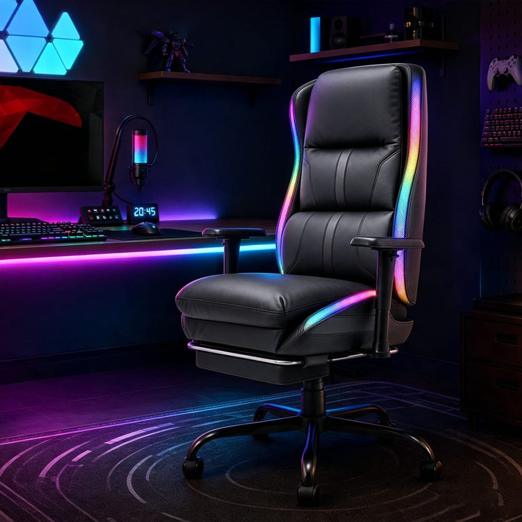 CyberCart RGB LED Gaming Chair with Lumbar Support & Reclining Ergonomic Design