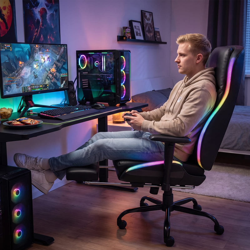 CyberCart Cybercart RGB LED Gaming Chair with Lumbar Support & Reclining Ergonomic Design