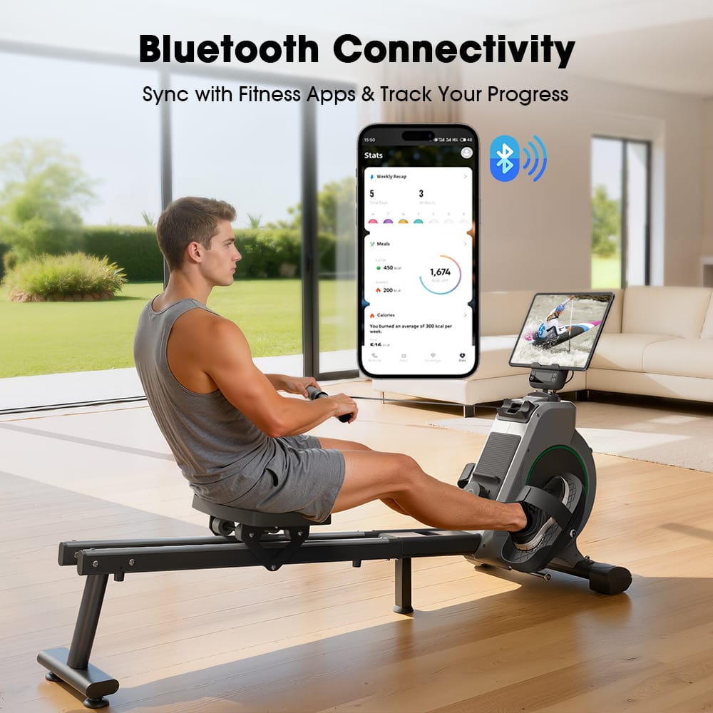 CyberCart Magnetic Rowing Machine with 16 Levels & App Compatible