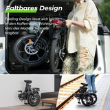 Close-up of 16 inch fat tires on foldable electric bicycle