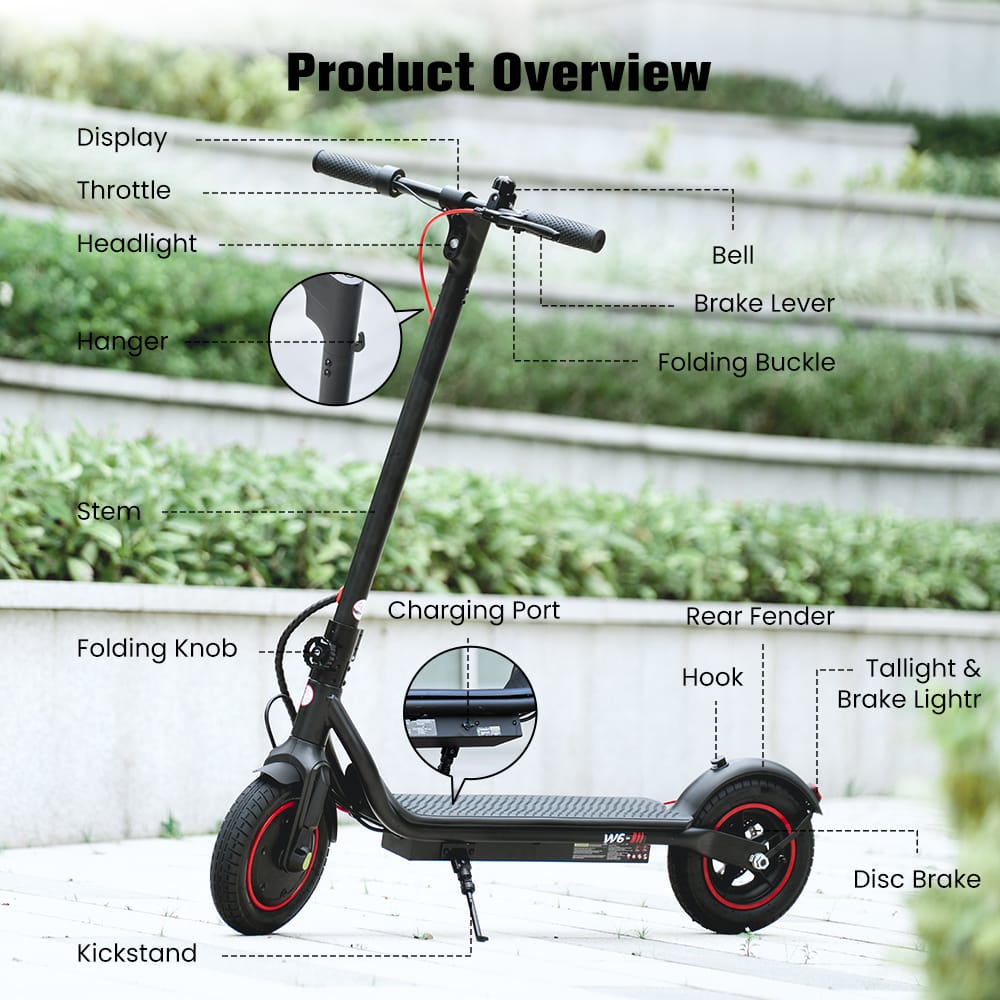 iSinwheel Commuter E-Scooter W6 Electric Scooter, 350W Motor, 36V 10,5Ah Battery, 10 inch Tires, 30km/h Max Speed, 30km Range, Rear Disc Brakes