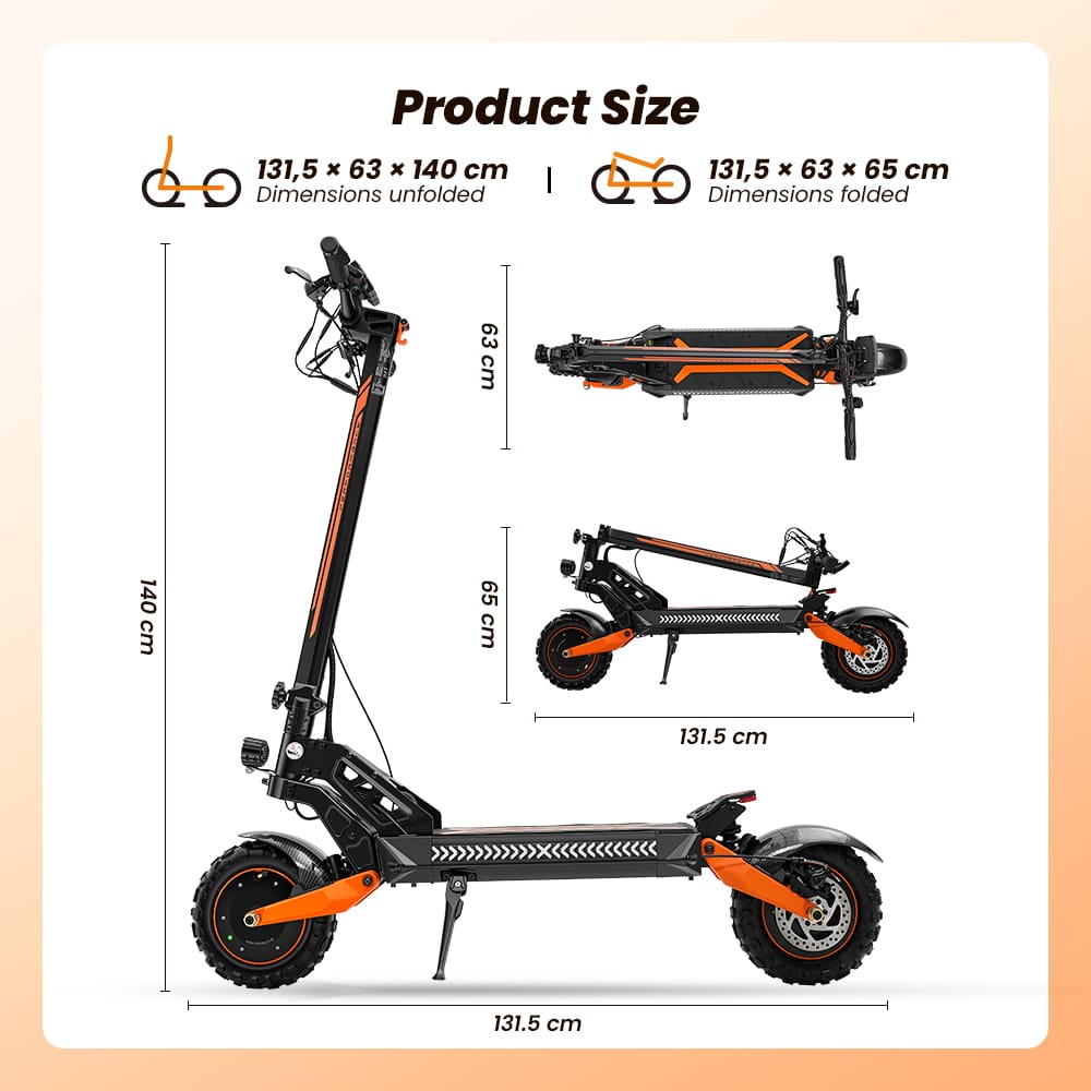 iScooter Commuter E-Scooter W12 Electric Scooter, 2*1500W Motor, 52V 25Ah Battery, 11 inch Tires, 70km/h Max Speed, 100km Range, Front & Rear Disc Brakes, Sleeve shock absorbers