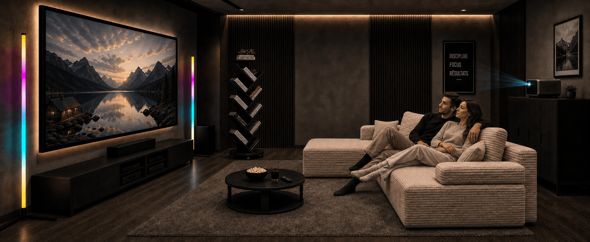 Cybercart home theater sofa and projector