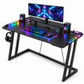 CyberCart Herní stůl RGB s robustním ocelovým rámem ve tvaru Z a povrchem s texturou z uhlíkových vláken, ergonomický počítačový stůl pro hráče