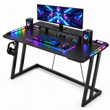CyberCart RGB igraći stol sa čvrstim čeličnim okvirom u obliku slova Z i teksturiranom površinom od karbonskih vlakana, ergonomski stol za računalo za igrače