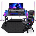 CyberCart Cybercart RGB Gaming Desk with Z-Shaped Sturdy Steel Frame & Carbon Fiber Textured Surface, Ergonomic PC Computer Table for Gamers