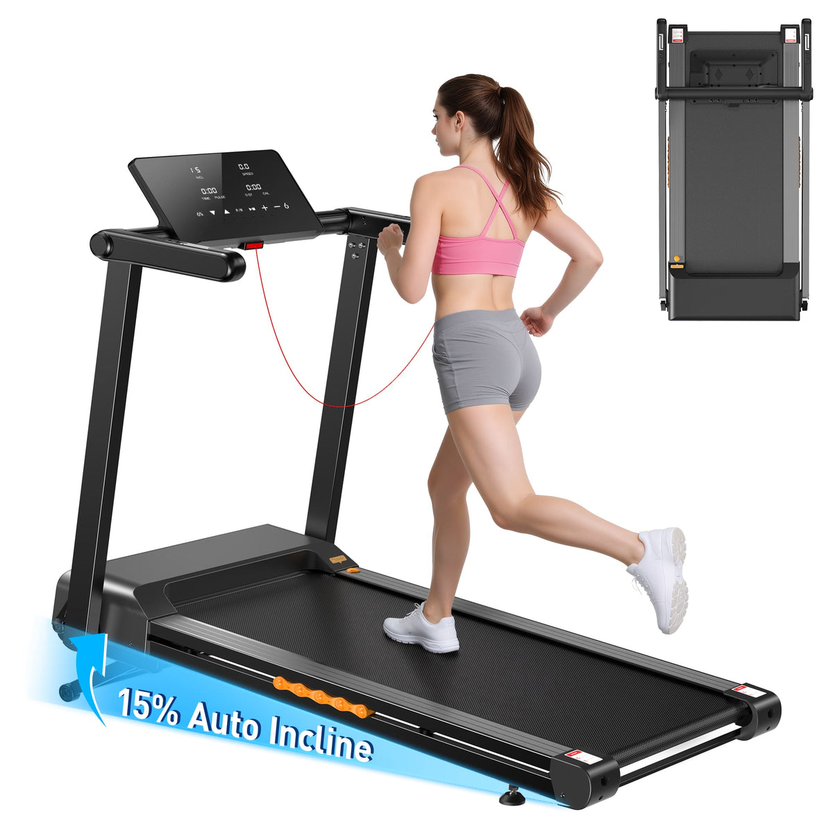 Jagjog Home Treadmill JT60 Foldable Treadmill 4.5 PH Motor 15° Auto Incline 1-14km/h Walking Pad Large LED Smart Display