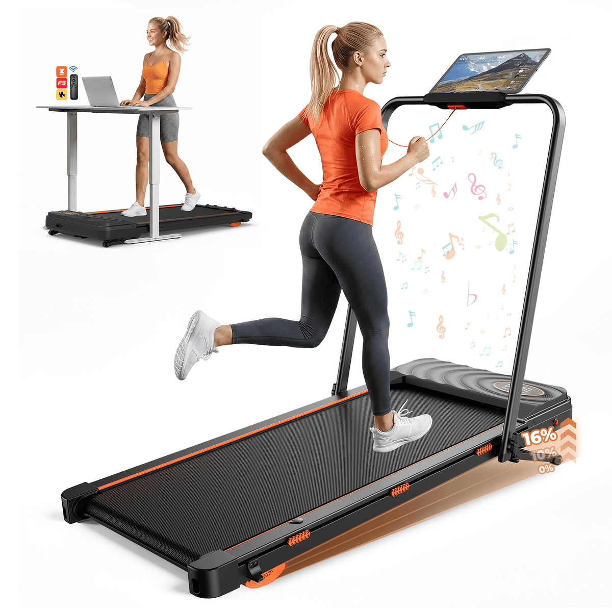 Jagjog Home Treadmill JT53 Home Treadmill with 16% Auto Incline, Foldable Walking Pad
