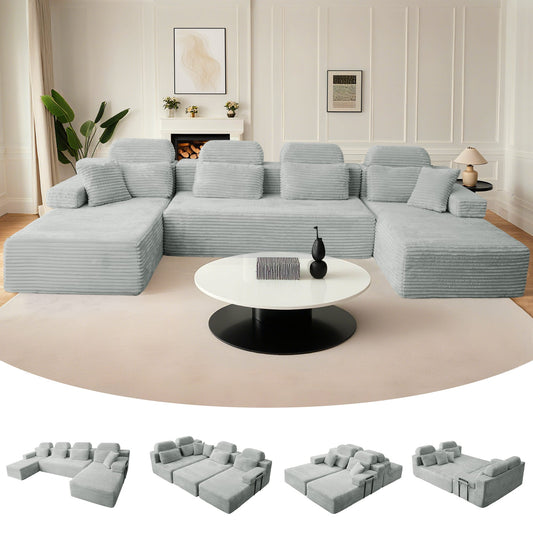 Patbrela sofas Extra-large modular U-shaped sofa with 2 chaise lounges, comfortable corduroy upholstery + memory foam, no assembly required