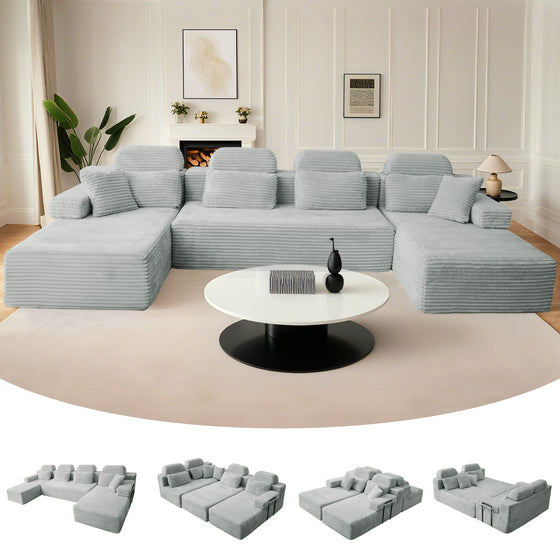 Patbrela sofas Extra-large modular U-shaped sofa with 2 chaise lounges, comfortable corduroy upholstery + memory foam, no assembly required