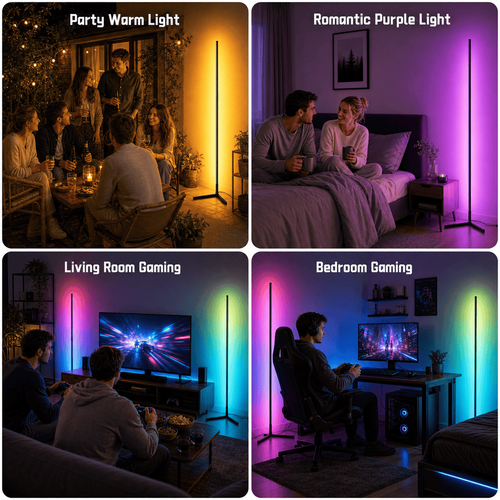 CyberCart RGB Floor Lamp with Remote and App Control, Music Sync Smart LED Corner Lamp for Gaming Room, Bedroom and Living Room