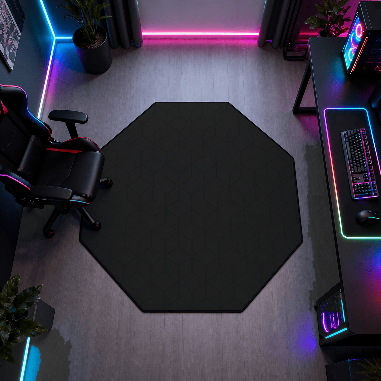 CyberCart Cybercart Octagonal Noise-Cancelling Gaming Chair Mat, Non-Slip Hardwood Floor Protector Rug