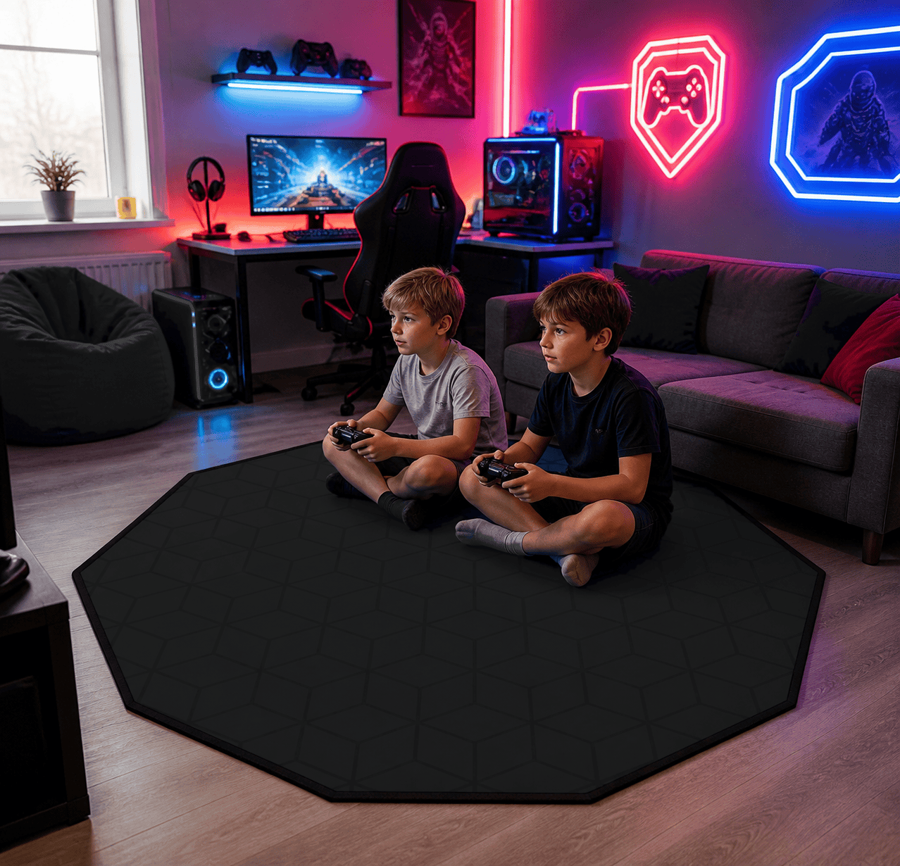 CyberCart Cybercart Octagonal Noise-Cancelling Gaming Chair Mat, Non-Slip Hardwood Floor Protector Rug