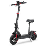 Black electric scooter with a seat on a white background