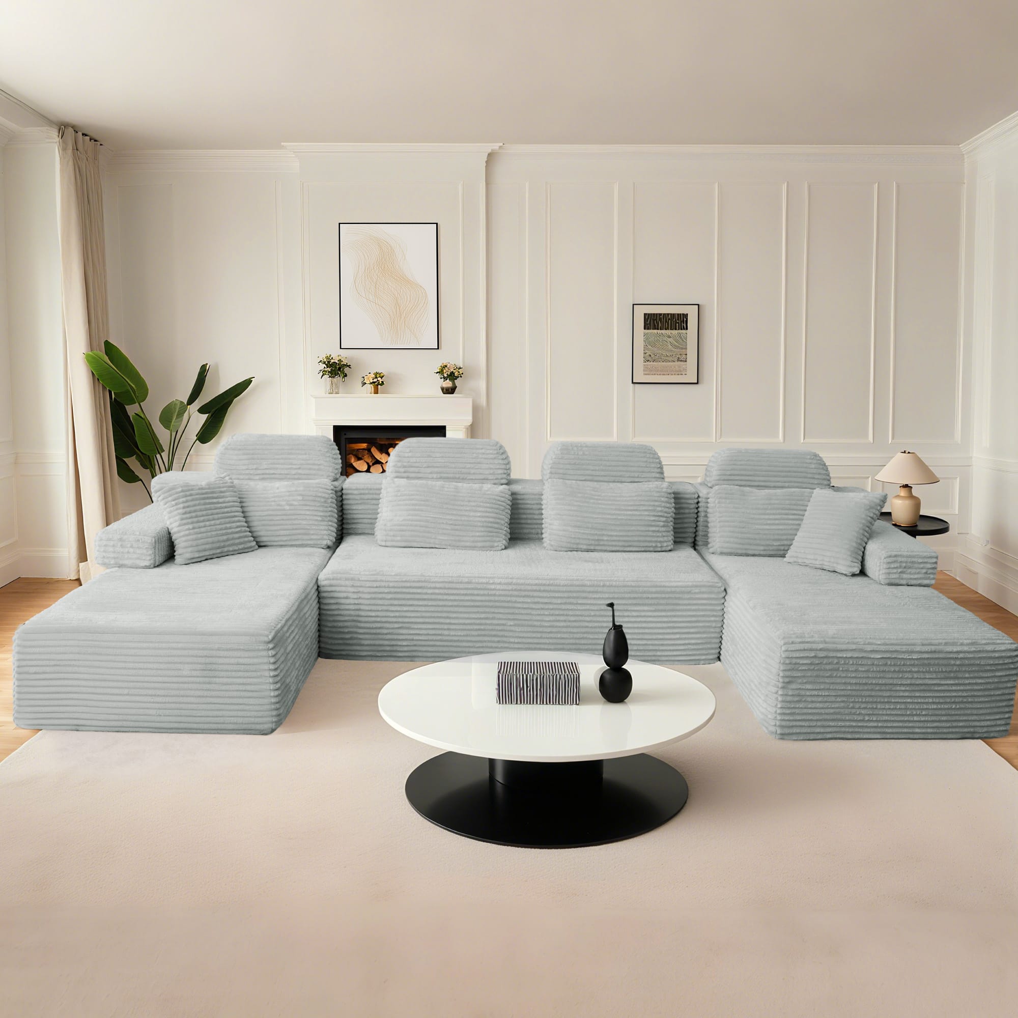 Patbrela sofas Extra-large modular U-shaped sofa with 2 chaise lounges, comfortable corduroy upholstery + memory foam, no assembly required