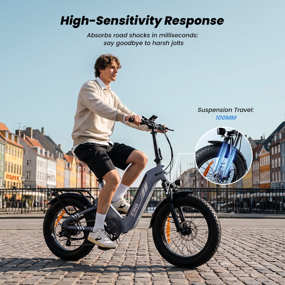 CyberCart Commuter E-Bike EB8 Foldable Electric Fat Bike – Range Up to 144 km