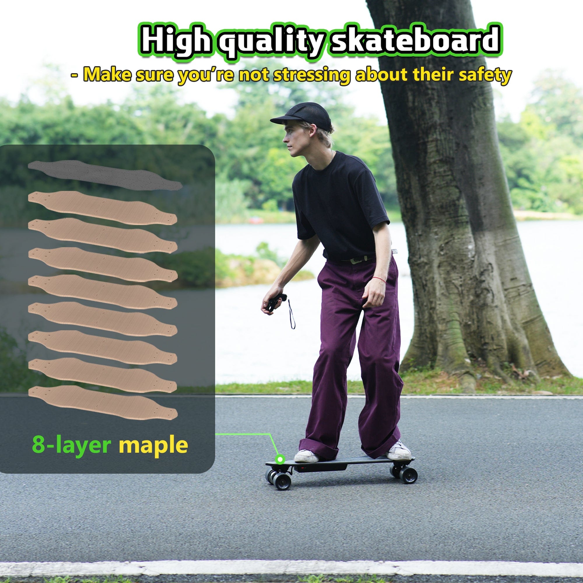 V6 Electric Skateboard with Remote | 8-Ply Maple & Portable