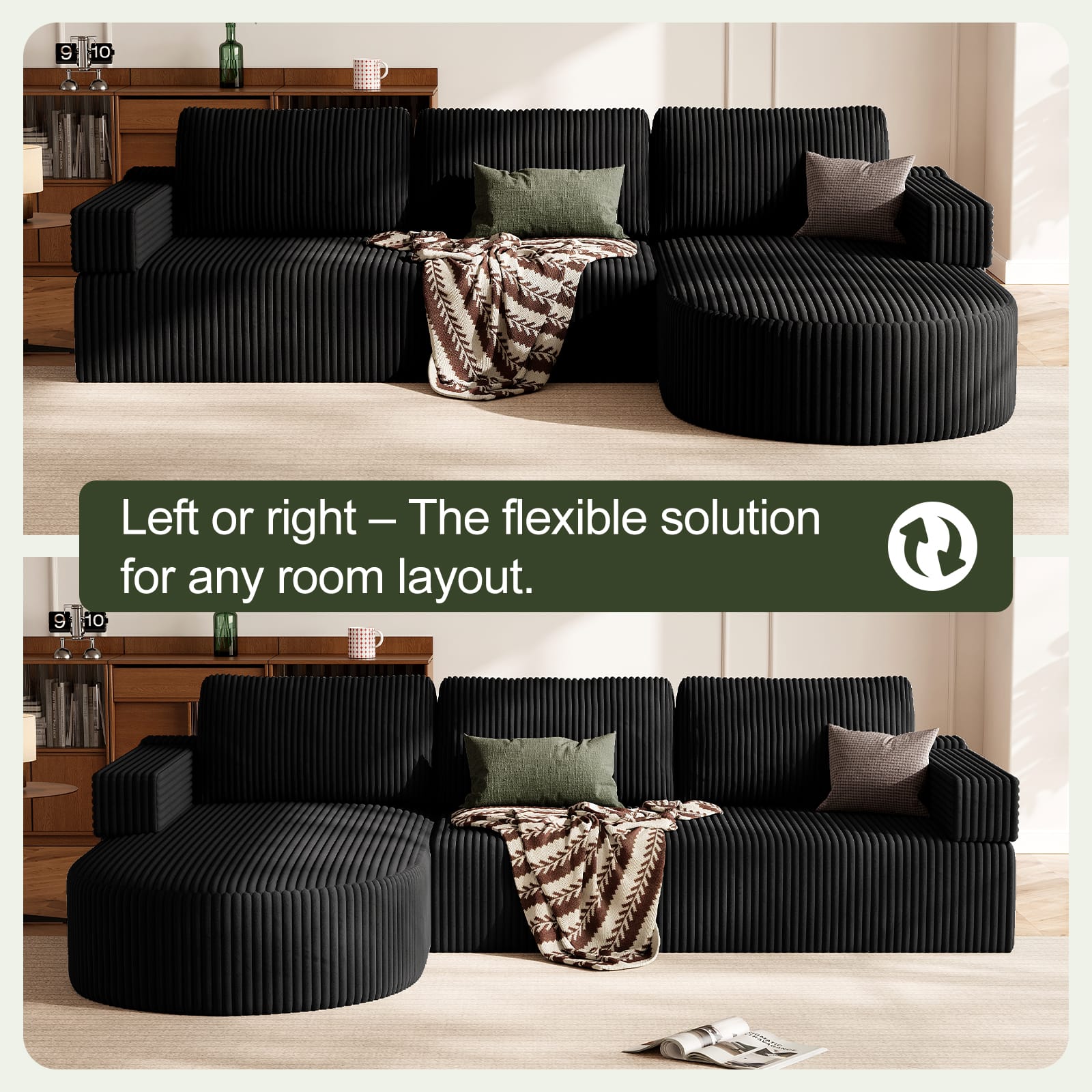 CyberCart Ares Minimalist 2-Seater Sofa L-Shape Corner Sofa Bed for Gamer & Home Cinema | Boneless Cloud Couch | 75 cm Seat | Rounded Chaise | WFH Sofa with Sleep Function